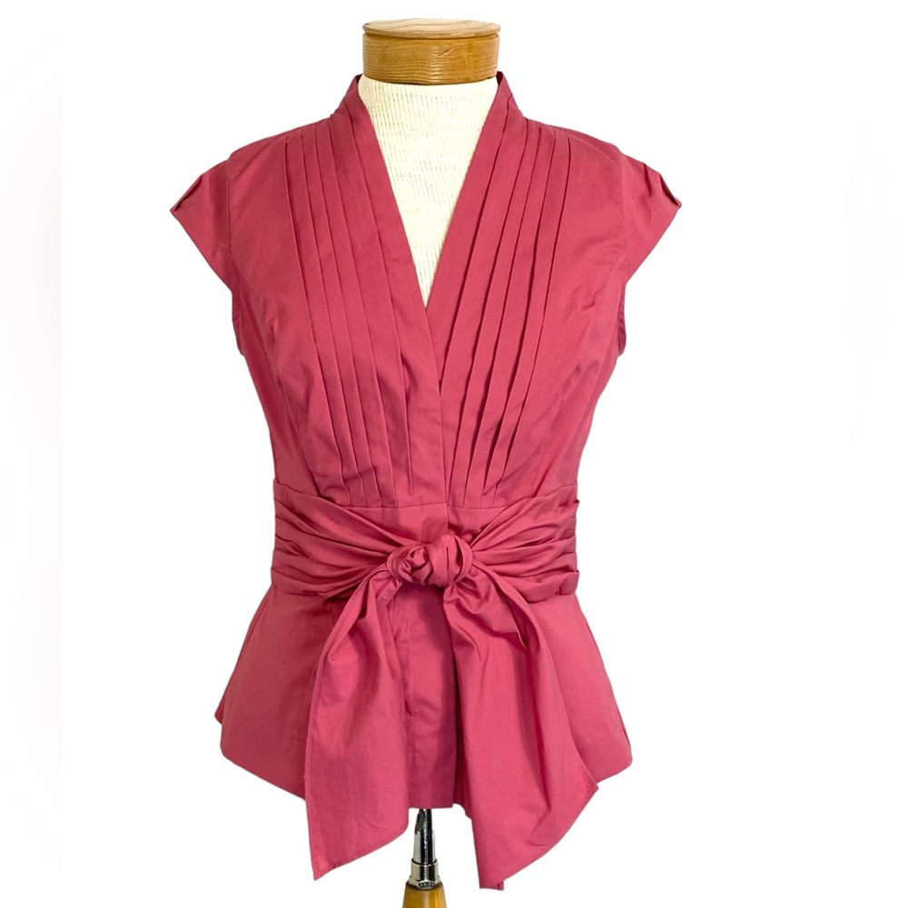 Anne Kline Sz 2 Tie Waste Cap Sleeve Pink Top